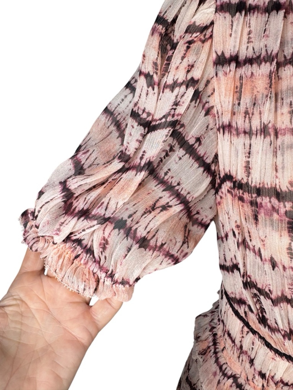 Ulla Johnson Elodie Silk Dress Blush Tie Dye Midi Puff Sleeve Size 8 - Picture 4 of 10